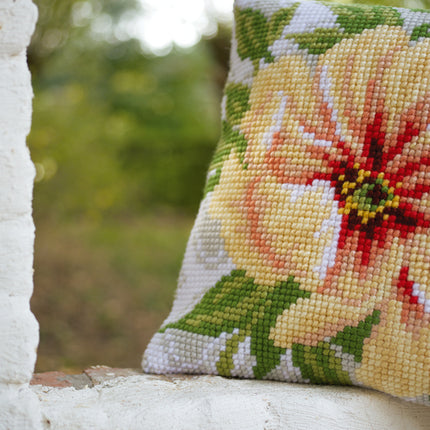DIY Cross stitch cushion kit Soft orange flower