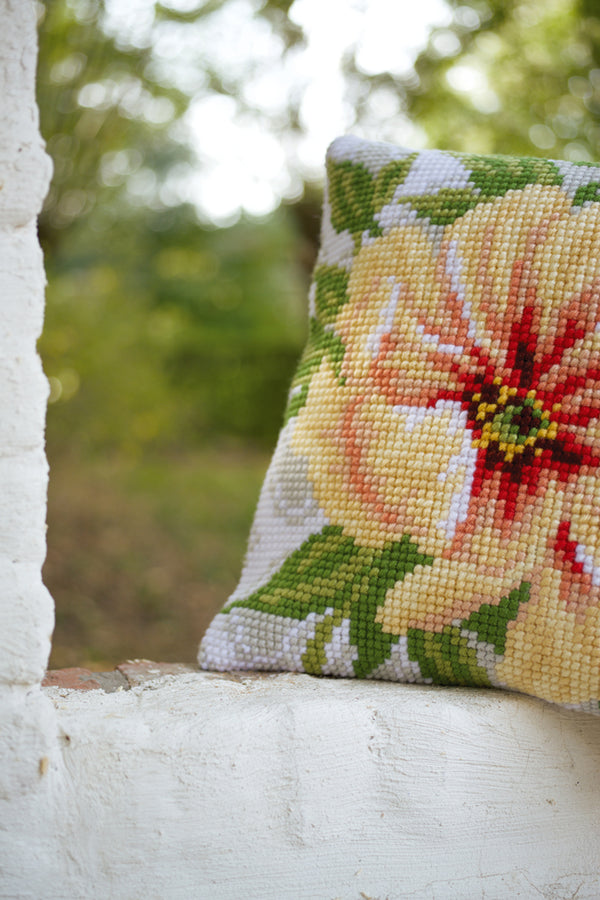 DIY Cross stitch cushion kit Soft orange flower