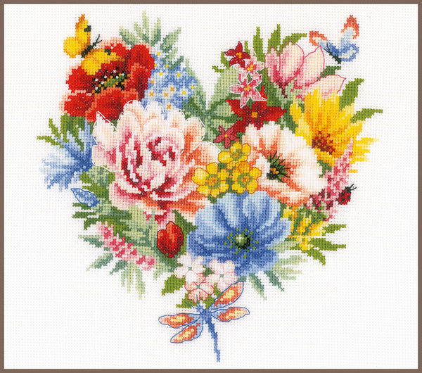 DIY Counted cross stitch kit Heart of flowers 25 x 25 cm / 10