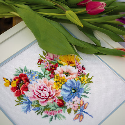 DIY Counted cross stitch kit Heart of flowers 25 x 25 cm / 10" x 10"