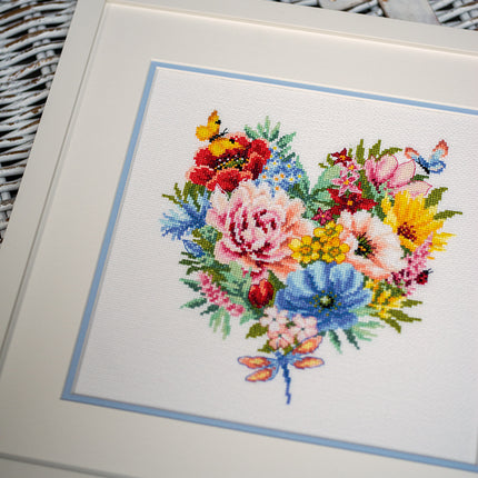 DIY Counted cross stitch kit Heart of flowers 25 x 25 cm / 10" x 10"