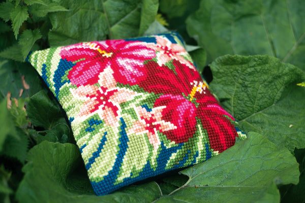 DIY Cross stitch cushion kit Botanical flowers