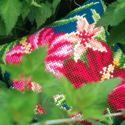 DIY Cross stitch cushion kit Botanical flowers