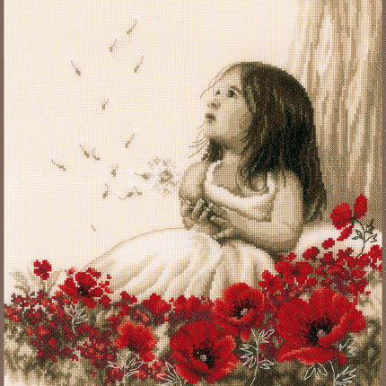 DIY Counted cross stitch kit Girl in a poppy field 33 x 34 cm / 13.2" x 13.6"
