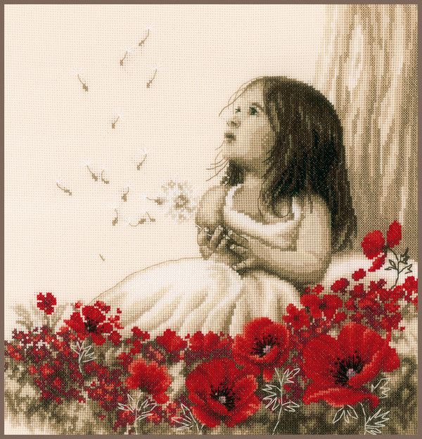 DIY Counted cross stitch kit Girl in a poppy field 33 x 34 cm / 13.2