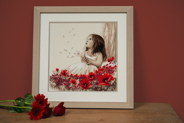 DIY Counted cross stitch kit Girl in a poppy field 33 x 34 cm / 13.2