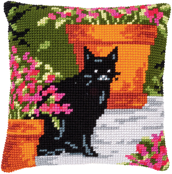 DIY Cross stitch cushion kit Cat between flowers