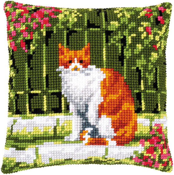 DIY Cross stitch cushion kit Cat between flowers
