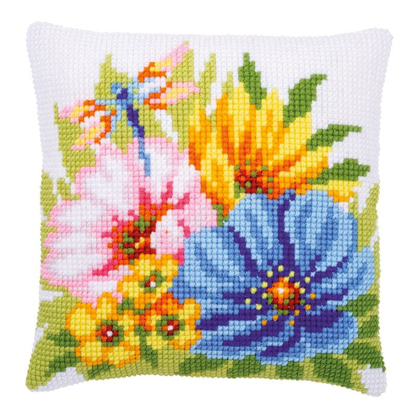 DIY Cross stitch cushion kit Colourful spring flowers