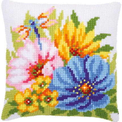 DIY Cross stitch cushion kit Colourful spring flowers