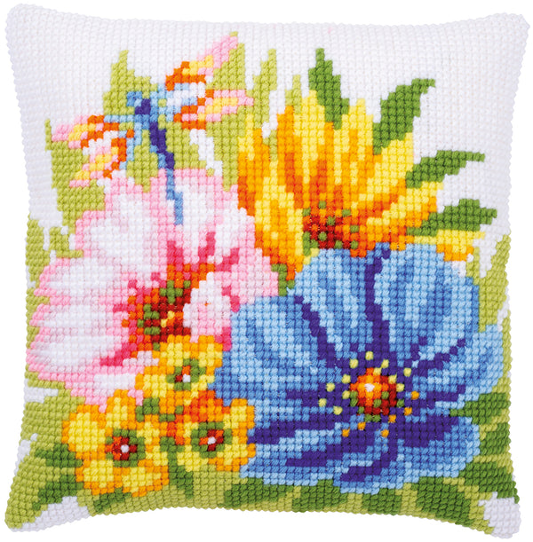 DIY Cross stitch cushion kit Colourful spring flowers