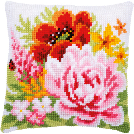 DIY Cross stitch cushion kit Colourful flowers