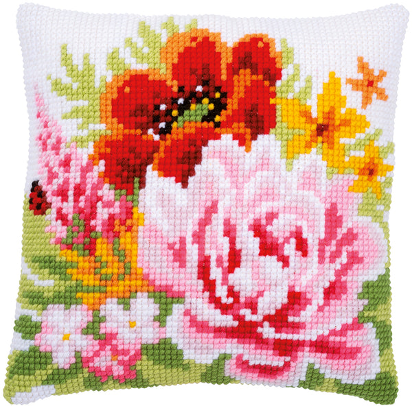 DIY Cross stitch cushion kit Colourful flowers