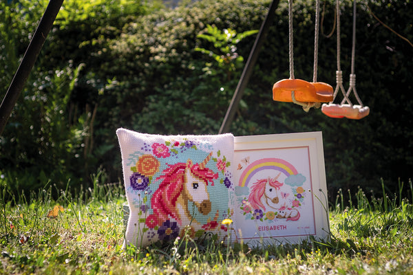 DIY Cross stitch cushion kit Mother and baby unicorn