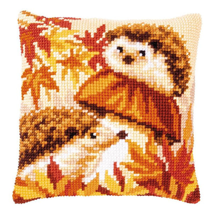 DIY Cross stitch cushion kit Hedgehogs on mushroom