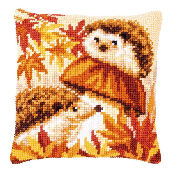 DIY Cross stitch cushion kit Hedgehogs on mushroom