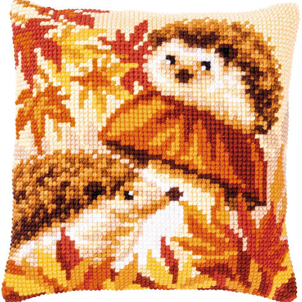 DIY Cross stitch cushion kit Hedgehogs on mushroom