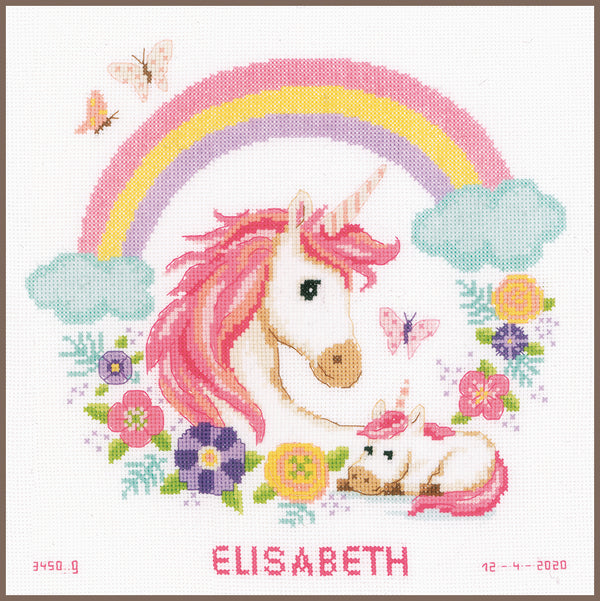 DIY Counted cross stitch kit Mother and baby unicorn 28 x 28 cm / 11.2