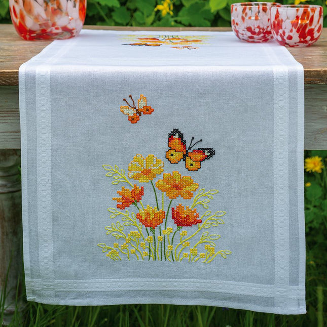 DIY Table Runner kit "Table runner kit Orange flowers and butterflies"