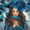 DIY Counted cross stitch kit Blue Flowers Girl 38 x 32 cm / 15.2" x 12.8"