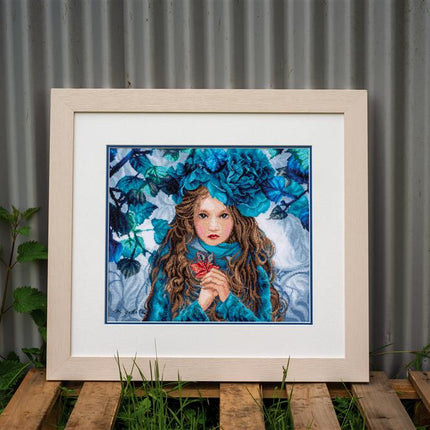 DIY Counted cross stitch kit Blue Flowers Girl 38 x 32 cm / 15.2" x 12.8"