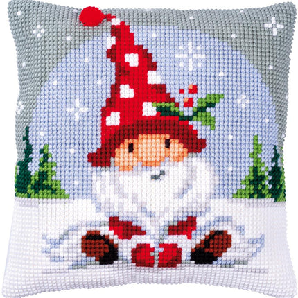 DIY Cross stitch cushion kit Christmas gnome in snow