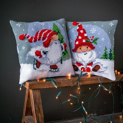DIY Cross stitch cushion kit Christmas gnome in snow