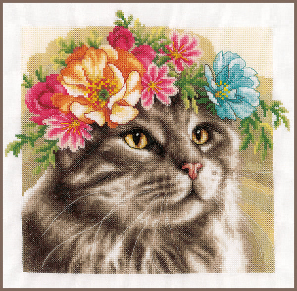 DIY Counted cross stitch kit Flower crown Maine coon