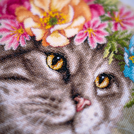 DIY Counted cross stitch kit Flower crown Maine coon