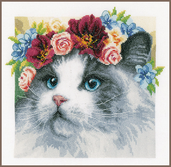 DIY Counted cross stitch kit Flower crown Ragdoll