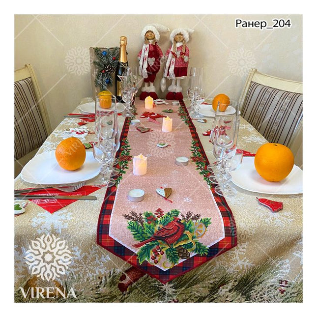 DIY Table Runner kit "Christmas Cardinal", Bead Embroidery Kit, Handmade table runner
