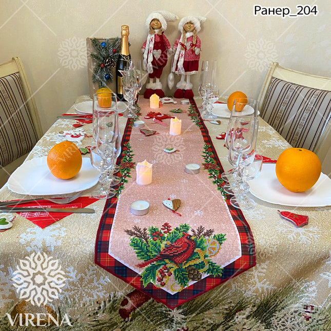 DIY Table Runner kit "Christmas Cardinal", Bead Embroidery Kit, Handmade table runner