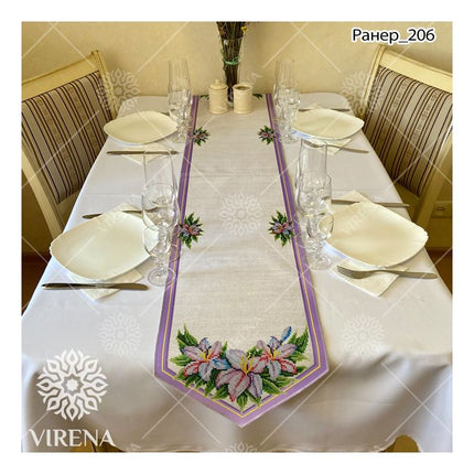 DIY Table Runner kit "Lilies", Bead Embroidery Kit, Handmade table runner