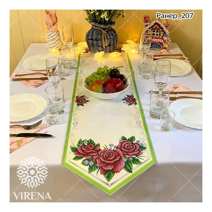 DIY Table Runner kit "Red roses", Bead Embroidery Kit, Handmade table runner