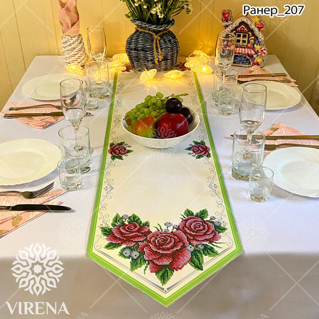 DIY Table Runner kit "Red roses", Bead Embroidery Kit, Handmade table runner