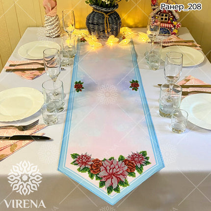 DIY Table Runner kit "Beautiful flowers", Bead Embroidery Kit, Handmade table runner