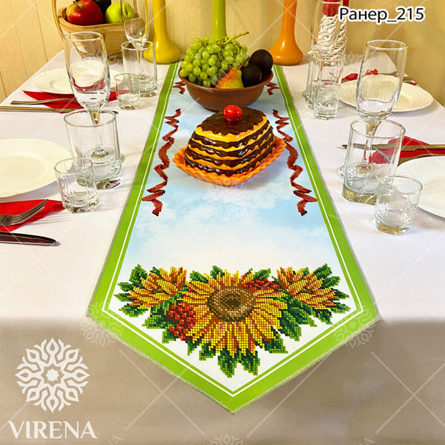 DIY Table Runner kit "Sunflowers", Bead Embroidery Kit, Handmade table runner