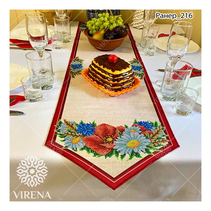 DIY Table Runner kit "Poppy and chamomile", Bead Embroidery Kit, Handmade table runner