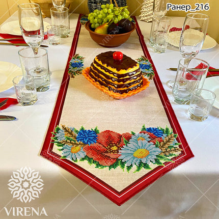 DIY Table Runner kit "Poppy and chamomile", Bead Embroidery Kit, Handmade table runner