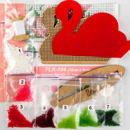 DIY Beaded embroidery on wood kit "Swan with flowers"