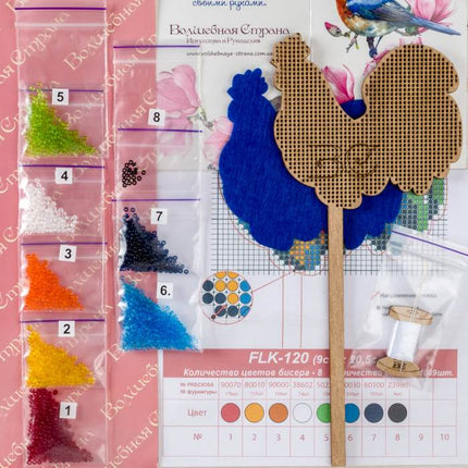 DIY Beaded embroidery on wood kit "Rooster"