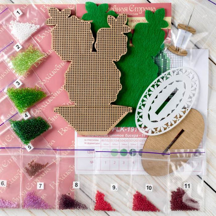 DIY Bead embroidery kit on wood "Blooming cactus"