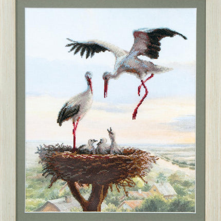 Embellished stitch kit "Storks in the nest"