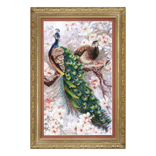 Embellished stitch kit "Two peacocks in blooming magnolia"